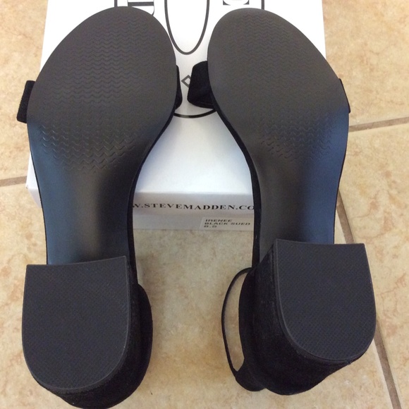 NEW! Steve Madden Irenee Block Heel Women Sandals Size 8.5 M Black Suede - Picture 5 of 9